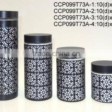 Round glass jar with engraving metal casing (CCP099T73)