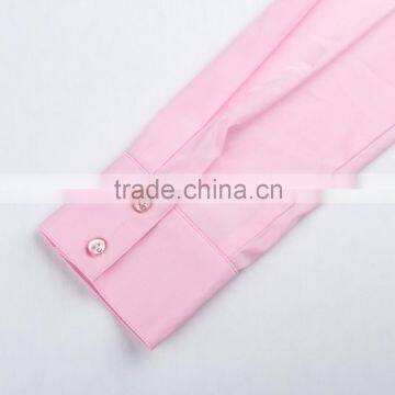 2015 Fashion Pink Color Long Sleeve Blouse Pleated Design Ladies Plus Size Shirt photo-5