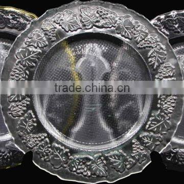 Wholesale clear glass charger plate with gold / silver plating edge for wedding