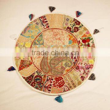 White Beige Round Cushions Indian Meditation Floor Pillows Decorative Table cloth and Mats