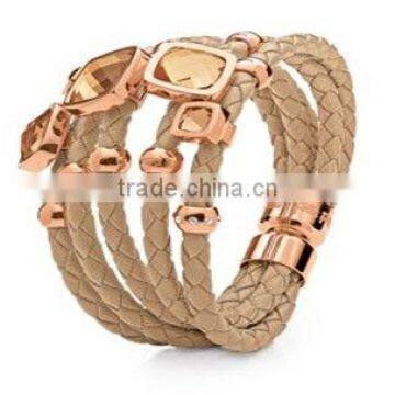 YB249 Wholesale leather bracelets &stainless steel chain