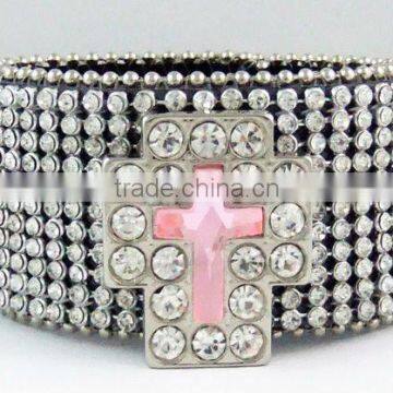 genuine leather cross rhinestone bracelet