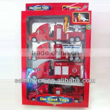 Pull back toy metal fire trucks with light,music