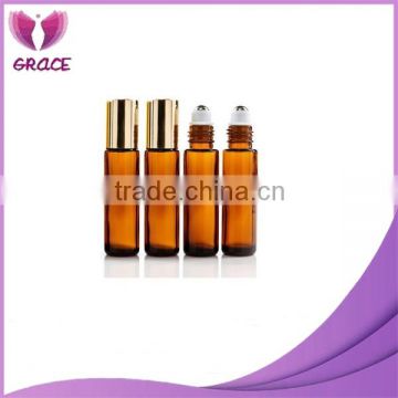 Wholesale1/3 oz roll-on perfume bottle 10ml amber glass roll on bottle with metal roller ball