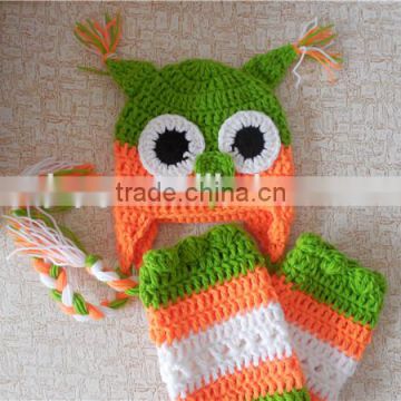 owl animal hat orange color baby leg warmer