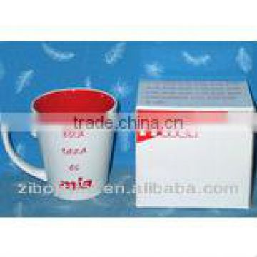 Inner Red Glazed Conic Shape Ceramic Gift Mug for Promotion