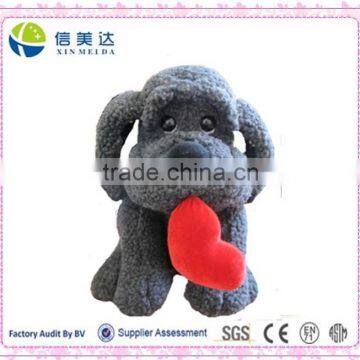 New Product Cute Soft Plush Grey Shar Pei Dog Toy with a Red Heart