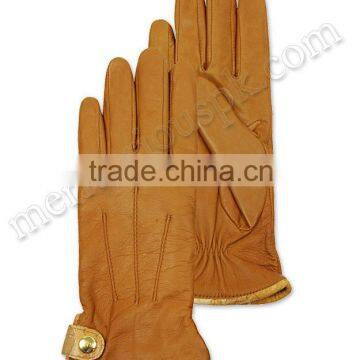 Light Brown Women Leather Fashion Dressing Gloves