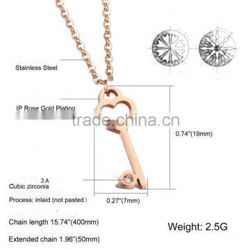 ^_^ 2016 Wholesale Beautiful Necklace Rose Gold Plated Key Pendant Necklace For Couple Costume Jewelry Factory Direct @_@ photo-2