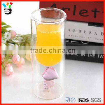 Creative beautiful present double wall glass cup for valentine's day