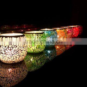 Handmade Colorful Red / Green Mosaic Ball Tealight Glass Candle Holder