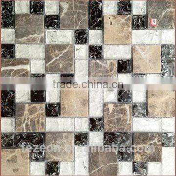 Crystal glass mosaic with stone mosaic backsplash tile