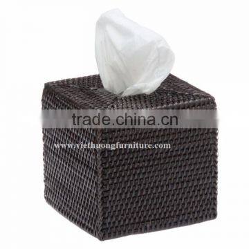 Square Rattan Tissue Box Cover, Espresso