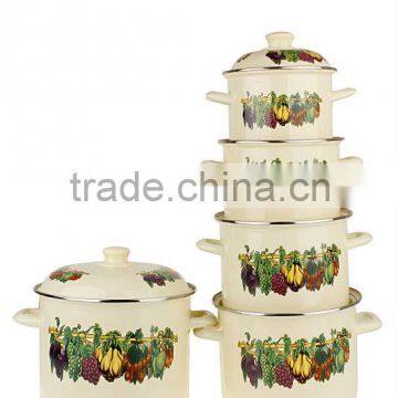 Africa Design Hot Fruits Print flat bottom enamel cookware set 5 Pcs