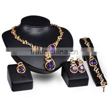 Beautiful Purple Stone Large Amythest Gold Chain Statement Bridal Wedding Jewelry Sets For Women