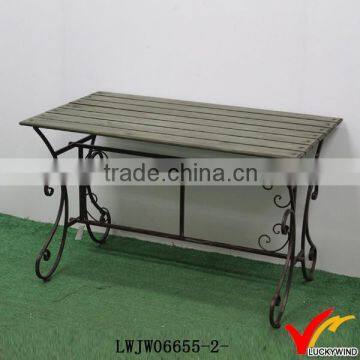 metal leg slab top distressed solid wood corner table