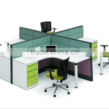 2012 new style 4 seats OEM T8# steel frame screen Office Partition office workstation with steel fixed 3-drawer pedestals