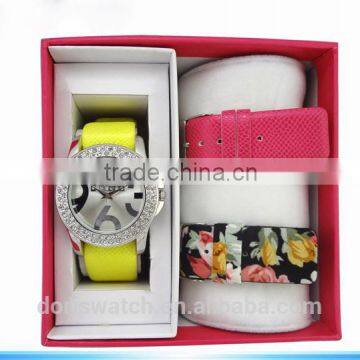 custom cheap gift set luxury ladies belt women watch in a box