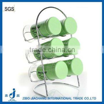 6pcs/set glass pepper spice shaker jar set with iron stand
