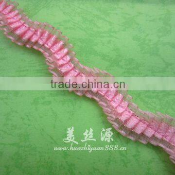 0.8" high quality fantasy pink folded organza trimming