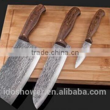 damascus wooden stand kitchen knife set, utility kitchen knife