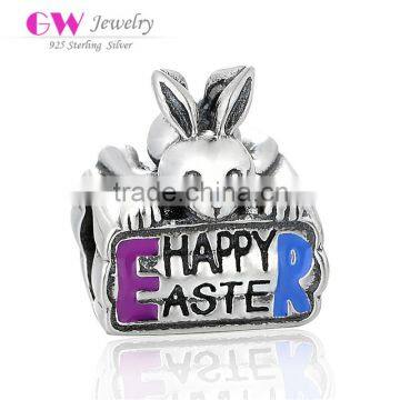 D155 jewelry antique silver charm beads with rabbit shape for happy easter