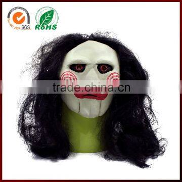 Dainty design green feather scary ghost mask with hair