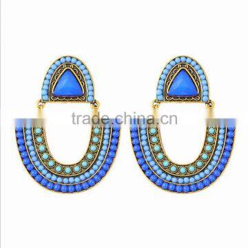 High quanlity jewelry ethnic trend alloy plating blue bead earring