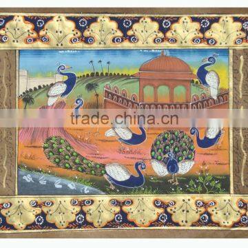 Persian ottmon Miniature Painting Artwork Gallery Antique Vintage Court Stamp paper Jaipur peacock Bird China India