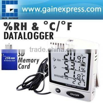 Built-in Internal & External Sensor Probe 0~50 degree C Range /Professional Humidity and Temperature SD Data Logger