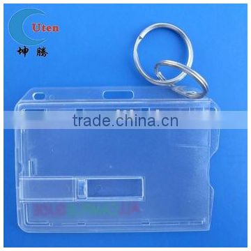 Clear Rigid Plastic Card Holder with Stainless Key Ring