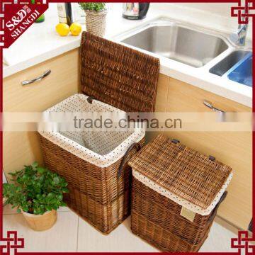 S&D Wicker House Hold Storage Basket rattan Hamper Basket Wicker Laundry Basket With Linner