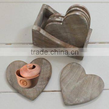 Antique high quality heart shaped wooden drink coasters