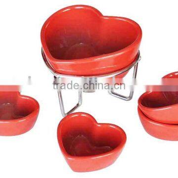 Ceramic fondue set with stainless steel stand