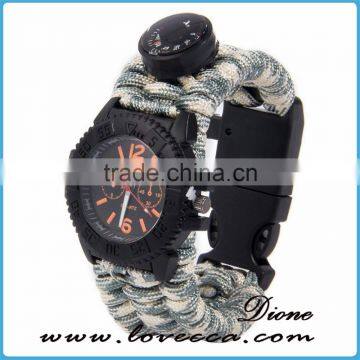 Multifuctional Paracord Survival Watch With Compass Whistle Fire Starter Watchband Bracelet Outdoor Activities Tool photo-6