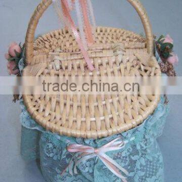Natural Split Wicker Garden Flower Plant Basket With Lace and Handle photo-4