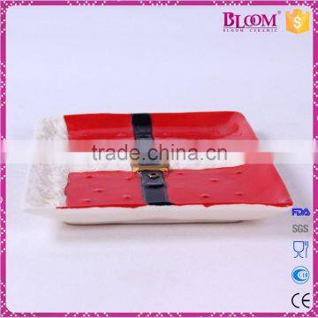Red Ceramic Rectangle Christmas Decorative Plate photo-3