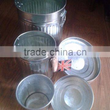 Trash Bin galvanised metal small dustbin 'set' rubbish/garbage can