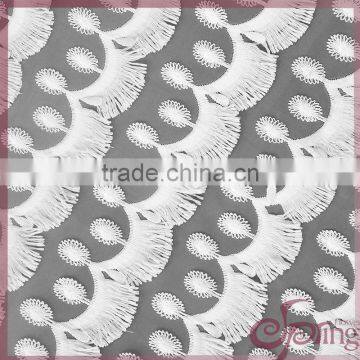 White tassel fringe style mesh voile fabric, embroidery design lace fabric