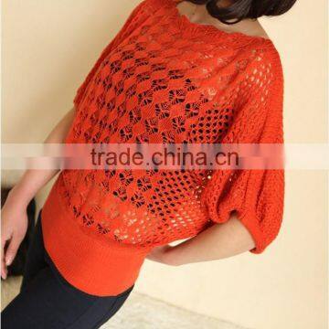 2015 new Spring summer new sweet candy color women loose Crochet knitted blouse wears batwing hollow pullover sweaters