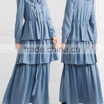 Latest Ruffled Tiered Tencel-chambray Long Sleeve Maxi Dress Names Of Ladies Drsses Designs Photos 2016 HSD5675