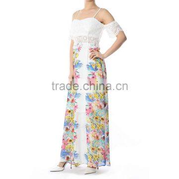 Floral Print Lace Trim Maxi Dress Elegant Woman Dress Party Dresses photo-2