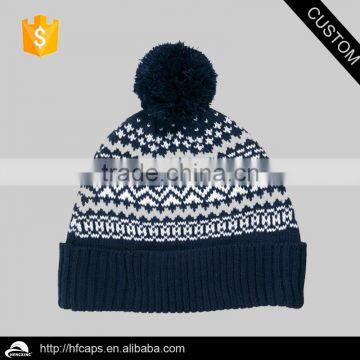 Pom jacquard plain beanie merino wool/designer beanie hats/fashion beanie hats with top ball