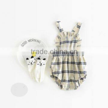2017 Two Colour Available Yarn Dyed Plaid Frills Overalls for Newborn Baby Girl photo-2