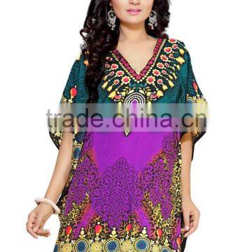 2016 Latest Fashion Women's Turkish Chiffon Beachwear Digital Print Kaftan photo-4