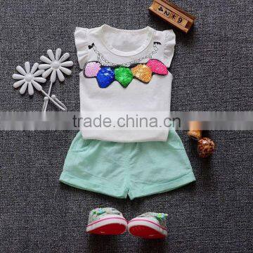 Strawberry Sequin T-shirt and Pant New Design Children Clothes of Casual Kids Summer 2pcs Baby Clothing Sets photo-2