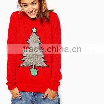 Merry Christmas Ladies Knitwear Crew Neck Cotton Sweater Red In Stock Women Clothings photo-3
