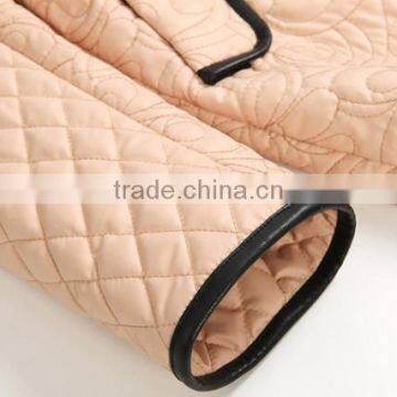 Ladies Quilted Stand Collar With Leather Trim Jacket photo-5