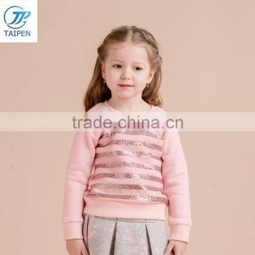 Girls Winter Stripe T Shirt Decorated With Sequins Children's Fleece Pullover Top Designs For Girls