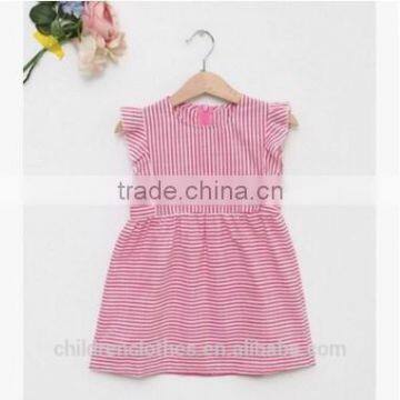 Pink Stripes Baby Clothes Wholesale Boutique Flutter Sleeve Girl Casual Dress